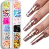 Lentejuelas de Arte de Uñas Cyber Rojo Lentejuelas de Hoja de Arce Láser Otoño Venta al por Mayor DIY Tira Larga 12 Cuadrículas Lentejuelas para Uñas Decoración de Arte de Uñas