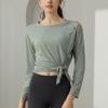 Top de Ropa de Yoga Jacquard de Jade para Mujer con Abertura Holgada Camiseta Deportiva Transpirable Ropa Exterior para Correr Pilates Fitness Otoño