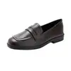 Mocassins Femininos Estilo Britânico Sapatos Baixos Pretos Sapatos Pequenos de Couro Primavera e Outono Sapatos Doudou para o Trabalho Outono e Inverno Sapatos Pequenos Pretos Profissionais