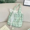 68172 Bolso de Lona Floral Verde Fresco Estilo Coreano Gran Capacidad Hombro Único Cruzado Bolso de Tela Bolso de Compras Femenino