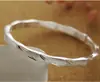 Pulseira de Prata Estilo Bambu para Mulheres, Prata Pura, Design Aberto, Acabamento Fosco, Banhada a Prata 9999, Presente Sólido, Estilo Jovem Fashion, Pulseira de Banda Lisa