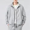 Nova blusa de moletom com zíper, capuz e gola alta para outono e inverno, forrada com fleece, espessa, de corte solto, versátil, para esporte masculino