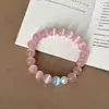 Pulsera elástica de cuentas con piedra ojo de gato rosa, dulce y elegante, para mujer, accesorio de muñeca simple, único, moderno y a la moda