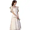 Vestido Curto de Festa Feminino Novo Branco Elegante para Madrinhas, Irmãs, Festa de Fada, Banquete de Aniversário Tomara que Caia