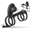 Anillo Vibrador de Silicona de Cuatro Anillos con Doble Vibración para Parejas para Compartir Juguetes Sexuales para Adultos Vibración Multivelocidad Anillo Espermicida Comercio Exterior