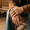 Anillo abierto de acero de titanio europeo y americano transfronterizo, oro de 18k, no se decolora, estilo vintage clásico, joyería de acero inoxidable incrustada con piedra de ojo de tigre