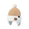 Chapéu de Lã Tricotado Urso de Inverno, Chapéu Quente e Fofo com Proteção para Orelhas à Prova de Frio, Chapéu de Tricô Acolchoado Estilo Coreano para Homens, Mulheres e Crianças