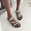 Zapatillas planas de talla grande con diamantes de imitación de exportación europea y americana para mujer, zapatillas de verano para exteriores, zapatillas estilo hada, zapatillas de punta redonda y punta abierta