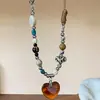 Collar con Colgante de Corazón de Cerámica Estilo Maillard Cadena para Clavícula de Temperamento Retro de Moda Accesorio Versátil de Nicho de Gama Alta