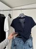 Polo de Medio Cierre con Cuello POLO Tejido de Seda de Hielo con Hombro de Manga Corta para Mujer Verano Francés Elegante Combinable Ligero Camiseta Top