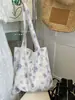Bolsa de Lona Xadrez Azul Bolinhas Bolsa de Ombro Vintage para Estudante Mulher Bolsa de Mão Bolsa de Mão Bolsa de Tecido Floral Simples Tendência