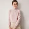 Camisa básica de cashmere 100% puro sem costura com gola semi-alta para mulheres, top da moda justo de manga comprida para outono e inverno