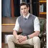 Chaleco de lana para hombre de otoño e invierno, 60% lana, cuello en V, talla grande, chaleco de punto formal tipo jersey, chaleco casual sin mangas para hombres jóvenes y de mediana edad