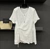 Europeo 2025 Verano Nuevo Irregular Abertura Cordones Hombrera Cuello en V Manga Corta Camiseta Mujer Jersey Top Moderno