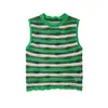 Conjunto de Tricô Texturizado Listrado de Verão Estilo Europeu e Americano para Mulheres 26325 Poliéster Fábrica de Origem