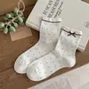 Calcetines de lunares estilo coreano con lazo para mujer, otoño e invierno, calcetines apilados de encaje estilo vintage universitario