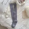 Meias youjiaxiu femininas outono inverno japonês retrô tricotado em ponto rendado imitação de cashmere meias acima do joelho cor sólida cano alto meias longas
