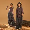 Traje de Ropa Moderna para Street Dance Infantil, Traje Gris con Capucha de Manga Corta para Niño, Traje de Performance Estilo Wasteland Fresco y Atrevido para Niña