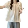 Camisa Feminina Manga Curta Gola Quadrada com Contas Estilo Francês, Modelagem Solta e Doce, Novo Modelo Verão 2026