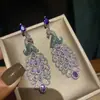 Pendientes de Pavo Real con Diamantes de Colores Color Retro Lujo Ligero Pendientes de Pin Plateados Impresionantes Diseño Exagerado de Nicho Elegantes Elegantes Mujeres