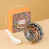 Conjunto de Tigelas e Hashis Coloridos Subglaceados Boêmios Transfronteiriços Conjunto de Tigelas de Cerâmica Abertura da Tigela Utensílios de Mesa Caixa de Presente Atacado Pequenos Presentes