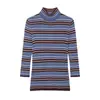Moda Feminina Transfronteiriça Primavera 2026 Estilo Europeu e Americano Tricô Color Block Listrado Blusa Básica Feminina Slim Fit