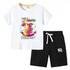 Nova camiseta infantil de verão 2023 comércio exterior roupas infantis ins algodão coreano calça de manga curta infantil conjunto de duas peças