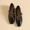 Zapatos Estilo Chanel 2025 con Tacones Gruesos para Mujer, Zapatos Mary Jane con Elegancia Francesa, Zapatos de Piel de Tacón Medio para Primavera con Punteras Cuadradas