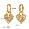 Brincos de Aço Inoxidável com Strass e Efeito Óleo Estilo Ins, Modernos e Versáteis, Argolas de Titânio com Coração Cravejado de Diamantes que Não Desbotam