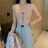 Camisola deportiva elástica con cremallera y hebilla frontal para mujer, ropa interior de verano con almohadilla para el pecho
