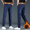 Jeans Gruesos con Forro de Polar para Hombre Otoño e Invierno, Pantalones Elásticos Holgados de Pierna Recta para Hombre, Pantalones Cálidos de Invierno