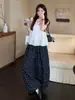 Pantalones florales estilo rústico con ribete de encaje, nuevos pantalones casuales relajados versátiles de pierna ancha holgados cropped para mujer de verano