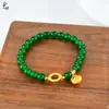 Novo Estilo Chinês Esmeralda Estilo Antigo Ping An Kou Pequeno Gordo Fu Pulseira de Contas Verdes Cordão Elástico Contas de Vidro Joia de Mão Atacado