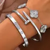 Pulsera de Acero de Titanio con Circonitas para Niñas, Joyería Abrible que no se Desvanece, Electrochapado al Vacío, Antidesvanecimiento, Juego de Tres Piezas 316L