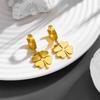 Novos brincos de titânio em aço com pétalas de pêssego e coração, clipe de orelha, estilo coreano, personalizado, quatro folhas, flor de amor, fivela de orelha