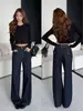 Jeans Americano Retrô Mais Vendido com Fivela Paris Cor Natural de Perna Larga Feminino 2026 Outono Inicial Novo Calça Solta Emagrecedora Comprida