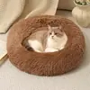 Cama Redonda Esponjosa Calmante para Mascotas - Cama de Felpa Suave tipo Rosquilla para Perros y Gatos Pequeños/Medianos, Cojín Lavable tipo Caseta Anti-Ansiedad para Siestas y Descanso
