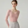 2026 Novo Suéter 100% Caxemira Feminino Gola V Outono e Inverno Pulôver Tricô Macio Pegajoso Slim Fit Mostra Fino Camada de Base