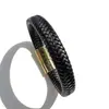 Pulsera Geométrica de Cuero Transfronteriza Europea y Americana Más Vendida con Cierre Magnético de Aleación, Joyería de Pulsera Tejida a Mano para Hombre