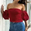2025 Roupas Femininas Transfronteiriças Europeias e Americanas Verão Amazon Novo Estilo Cor Sólida Slim Fit Manga Raglan Pregueada Top Bandeau Atacado