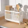 Caja de almacenamiento para palillos estante de cocina, no requiere instalación, portapalillos doméstico integrado de montaje en pared, estante para utensilios con drenaje