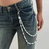 Joia Cruzada Europeia e Americana, Acessório de Cintura Multicamadas com Contas de Pérola Artificial Estilo Ins Simples, Corrente para Calça com Pingente Cruzado Doce e Cool para Menina Spicy
