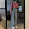 Jeans de pierna ancha con forro polar de cintura alta para mujer, invierno 2023, nuevos, rectos, holgados, retro, de pierna estrecha, estilo mopa.