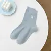 Meias de Novo Estilo para Primavera e Outono para Mulheres, Meias de Algodão que Absorvem o Suor e São Respiráveis, com Bordado de Desenhos Animados de Gatinhos e Filhotes, Meias de Cano Médio para Estudantes, Meias Casuais