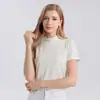Camiseta de Seda de Manga Curta Nova Coleção Primavera/Verão Huaye para Mulheres, Gola Meia-Alta Lisa Slimming Versátil Camiseta Básica Top