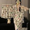 Pijama Grande Estilo Japonês Shin-Chan com Bojo no Peito para Mulheres, Conjunto de Três Peças Dinâmico de Desenho Animado Superman para Primavera e Verão, Fabricante Transfronteiriço
