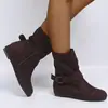 Botines retro de cuña transfronterizos nuevos para mujer, de terciopelo, plisados, con lazo, cremallera lateral, ajustados, altos, versátiles, talla grande, exteriores