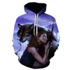 Europa y Estados Unidos más vendido nuevo suéter con capucha de manga larga con estampado digital de lobo 3D ajuste relajado casual ropa exterior para hombre
