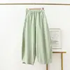 Pantalones Casuales de Lino Finos de Verano para Mujer, Cintura Alta, Corte Holgado Tipo Linterna, Estilo Harem, Largo Tres Cuartos