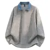 Moletom estilo japonês de peça falsa com gola de camisa para homens, estação primavera, ombro normal, gola de lapela, manga longa, camisa com meio zíper jovial
